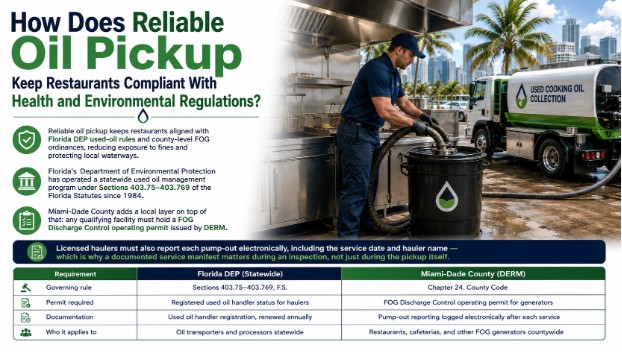 How Does Reliable Oil Pickup Keep Restaurants Compliant With Health and Environmental Regulations?