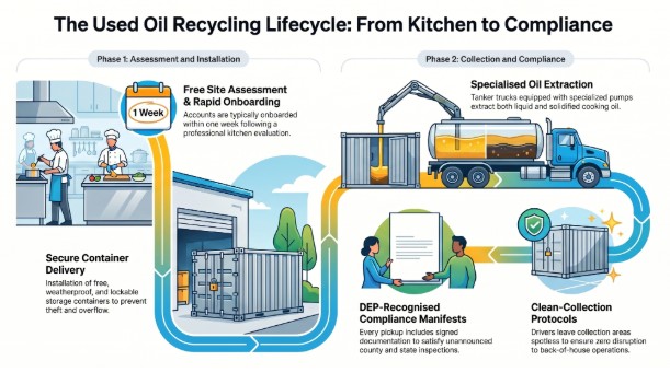 How Does GreasePros Recycling's Aventura Used Cooking Oil Pickup Process Work?