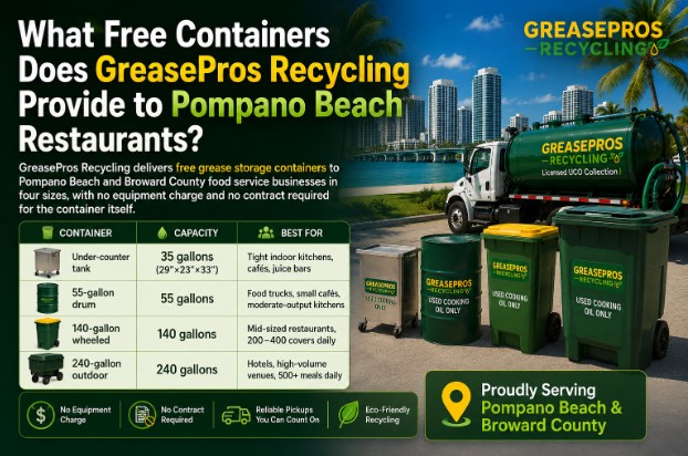 What Free Containers Does GreasePros Recycling Provide to Pompano Beach Restaurants?