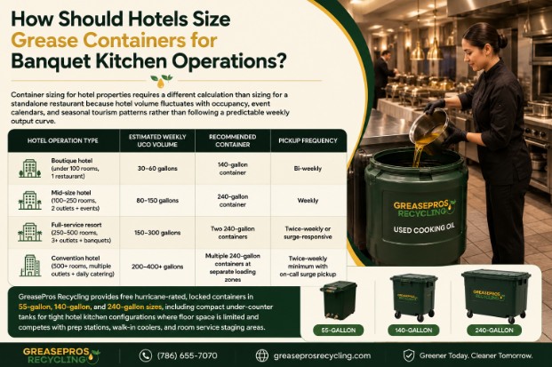 How Should Hotels Size Grease Containers for Banquet Kitchen Operations?
